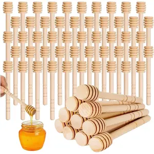50Pcs 6 Inch Wooden Honey Dipper Sticks Mini Honeycomb Stirrer Stick for Honey Jar Dispense Drizzle Honey and Wedding Party Present