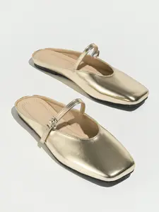 French Retro Square Toe Buckle Half Sandals, Summer Autumn Women's Flat Shoes, Elegant Comfortable Outdoor Slippers