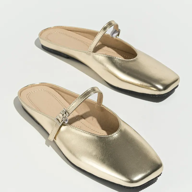 French Retro Square Toe Sandals, Elegant Comfortable Flat Shoes, Mule Flats, Versatile Casual Footwear for All Seasons, Perfect for Parties and Weddings