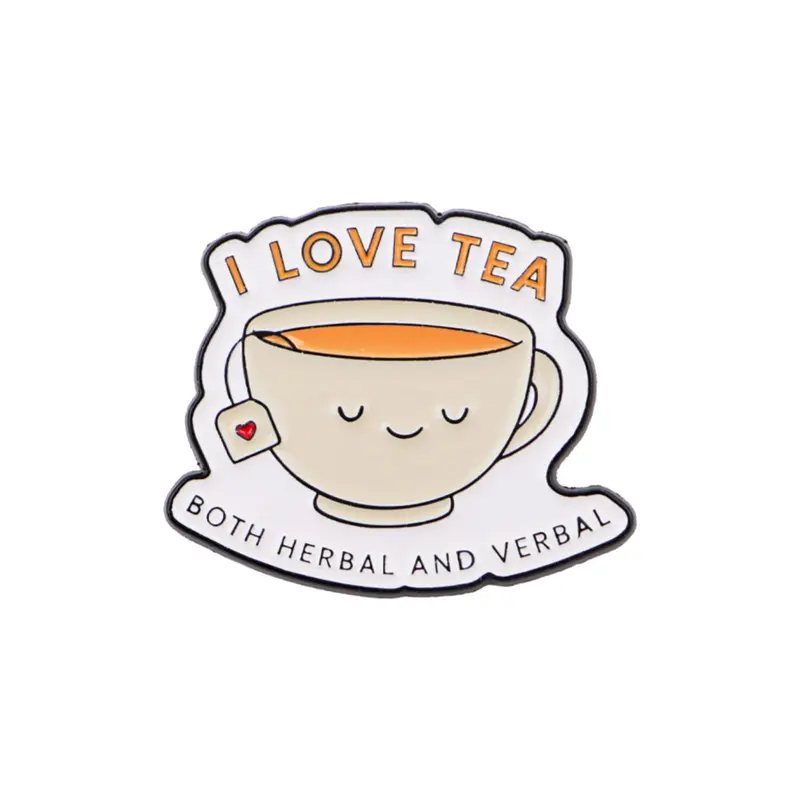 I Love Tea Fun Quote Brooch Pin Clip, Cute Cartoon Design Zinc Alloy Badge, Fashion Jewelry Accessory, Casual Style, All Seasons, Flower Brooch Pin
