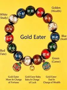 Lucky Bracelets With Money Eating Monster (Meaning of the Bead:Green-Career,Blue-Health,Yellow-Fortune,Red-Love,White-Achievement))