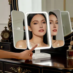 Makeup Mirror, Vanity Mirror with Lights, 2X/3X/10X Magnification, Touch Control, Trifold, Dual Power Supply, Gifts Mothers Day for Mom,Gifts for Women, Wife, Girls,Dorm Room Essentials