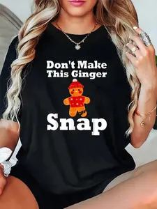 Funny Christmas T-Shirt, Unisex Oh Snap Gingerbread Man Graphic Print, 100% Cotton Relaxed Fit Short Sleeve Everyday Top