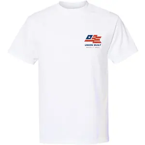 Union Built White T-Shirt with Logo Design and Text Union Built  Shortsleeve Menswear Top Tshirt Man Streetwear Tropical Casual Crewneck