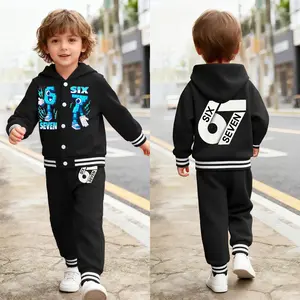 Kid's Hooded Baseball Sweatpants Set Funney SIX SEVEN 6 7 pajama set for boys and girls plaid pajama pants for children aged 3 to 10.  A-94