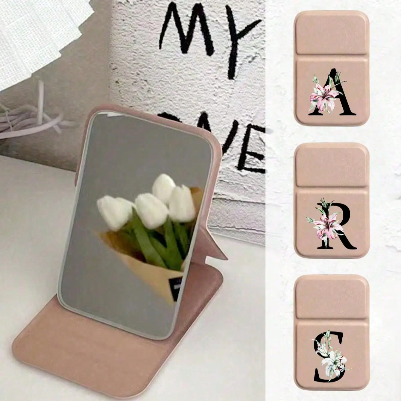 Mini Heart Letter Foldable Portable Makeup Mirror, A-Z Letter Makeup Mirror with Stand, Travel Mirror, Beauty Product