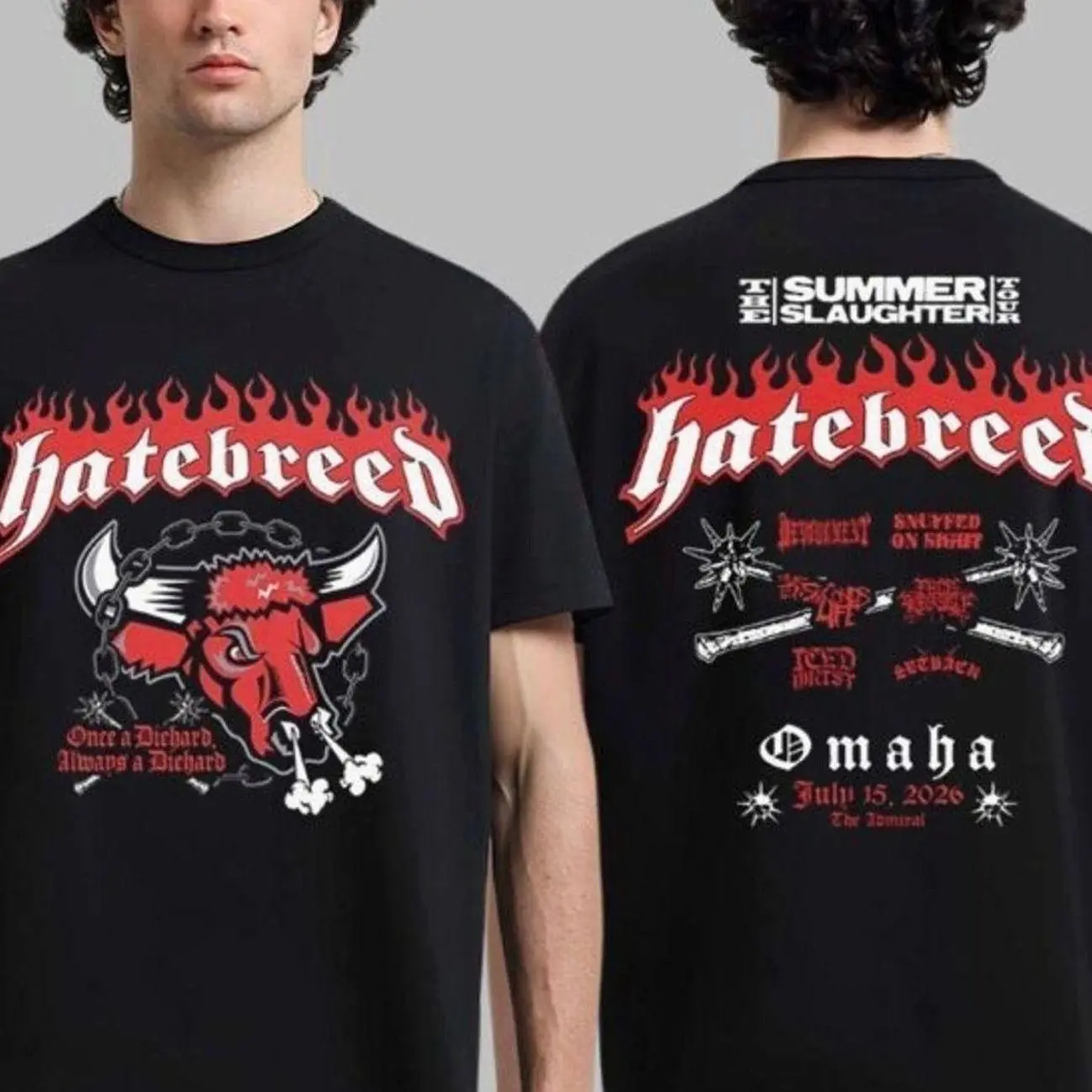 Hatebreed Omaha Nebraska 2026 The Summer Slaughter Tour Merch Tee Live At The Admiral On July 15 2026 Omaha Mavericks T-Shirt MCN WOL 9J4