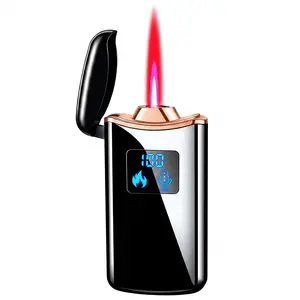 Smart Voice-Activated Torch Lighter, Windproof Red Flame Refillable Butane Lighter with LED Battery Display, 4 Fun Ignition Modes (Voice/Blow/Shake/Tap), Type-C Rechargeable Cool Gadget Gift for Men (Butane Not Included)