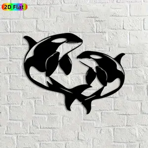 1pc Orca Metal Wall Art,Orca Statue Mural, Ideal Gift for New Year, Christmas, Marine Life Enthusiasts, Weather-Resistant Metal Wall Decor Wall Sculptures, Perfect for Living Room Wall & Garden Fence, Coastal Home Decor, Wall Decoration