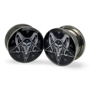 Baphomet Pentagram Style 2 Picture Plugs gauges pair body jewelry