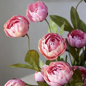 6-piece set of imitation silk peony flower vase decoration -4 simulated peony branches with stems DIY bouquet center decoration, wedding filling arrangement, bathroom decoration Table Ornaments