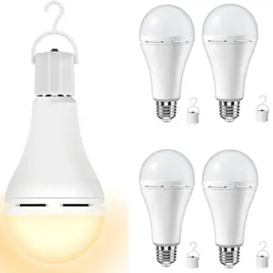 [4 Pack]Rechargeable Emergency Light Bulbs A19,Camping Lamp Battery Powered LED Light Bulb 6000K Daylight E26 E27 120 Volt 12W 60W Equivalent with 1200mAh for Home Power Outage Camping Hurricane,SummerVibes