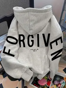 Trendy Unisex Gothic Hoodie, Oversized Loose Fit, "FORGIVEN" Graphic Print, Thickened Pullover for Daily Casual Wear