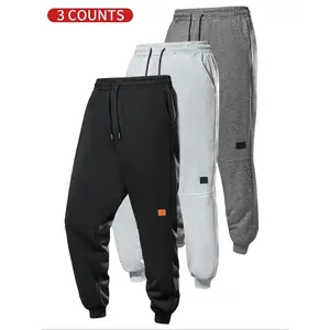 Men's Solid Color Patched Drawstring Waist Jogger Pants, Casual Comfy Pocket Sweatpants for Fall, Men's Trousers for Daily WearUMPE