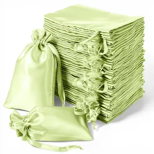 60 Pack 5"x7" Apple Green Satin Drawstring Wedding Party Favor Gift Bags