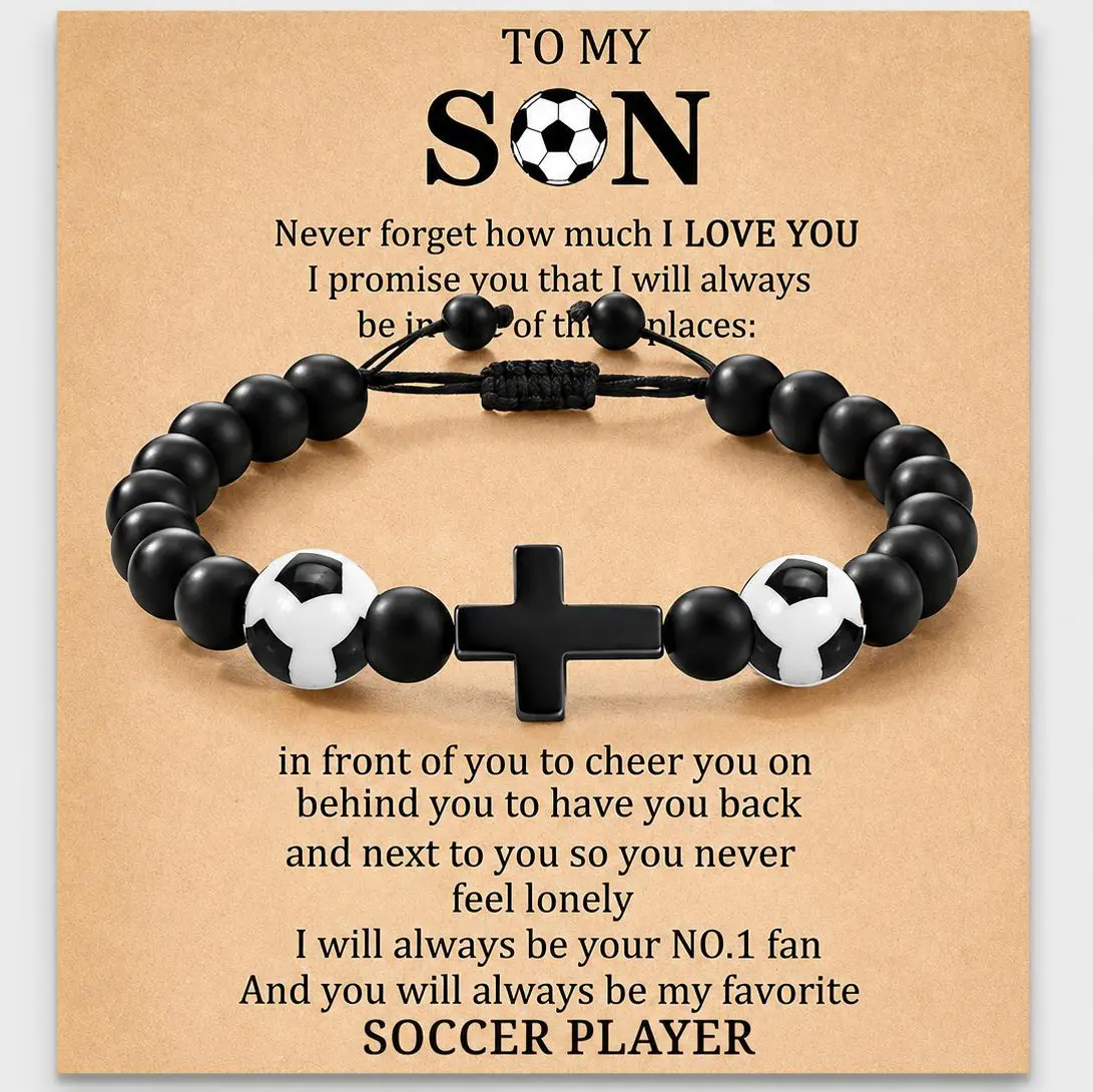 Adjustable Beaded Cross Bracelet for Boys & Teens, Natural Stone Sports Beads with Faith Vibe, Durable Motivation Reminder Gift, Beaded Cross Bracelets