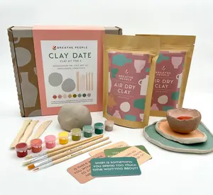Clay Date Night Pottery Kit for 2 with Conversation Cards, Couples Clay Kit, Beginner Clay Activity DIY Clay Kit Date Night Anniversary Gift