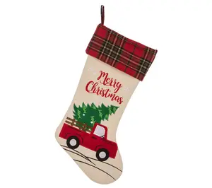 Glitzhome Vintage Red Truck Embroidered Christm as Stocking