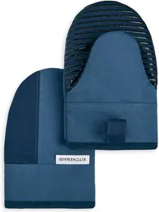 KitchenAid Beacon Two-Tone Non-Slip Mini Oven Mitt Set, Navy/Ink, 5.5"x8", 2 Piece