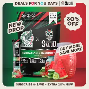 Salud 2-in-1 [Hydration + Immunity] Electrolytes, Immune Support, Dairy & Soy Free - 400mg Electrolytes, 250mg Wellmune, 100mg Elderberry - Healthcare, Vitamin (15 Servings), Coconut, Sugar, Deals For You Days