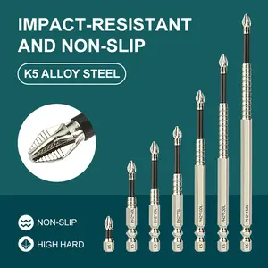 K5 Impact-Resistant and Non-Slip Bit,Impact Driver Bit Set,Titanium Alloy Impact Non-Slip Cross Head,High Magnetic Screwdriver Drill Bit