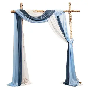 2.5x19.5 ft Wedding Arch Draping Fabric, 3 Panels Draping Fabric Arbor Drapery for Party Bridal Ceremony Backdrop Wedding Stage Reception Decorations, Dark, Light Blue & White