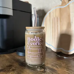 Books & Coffee Glass Cup