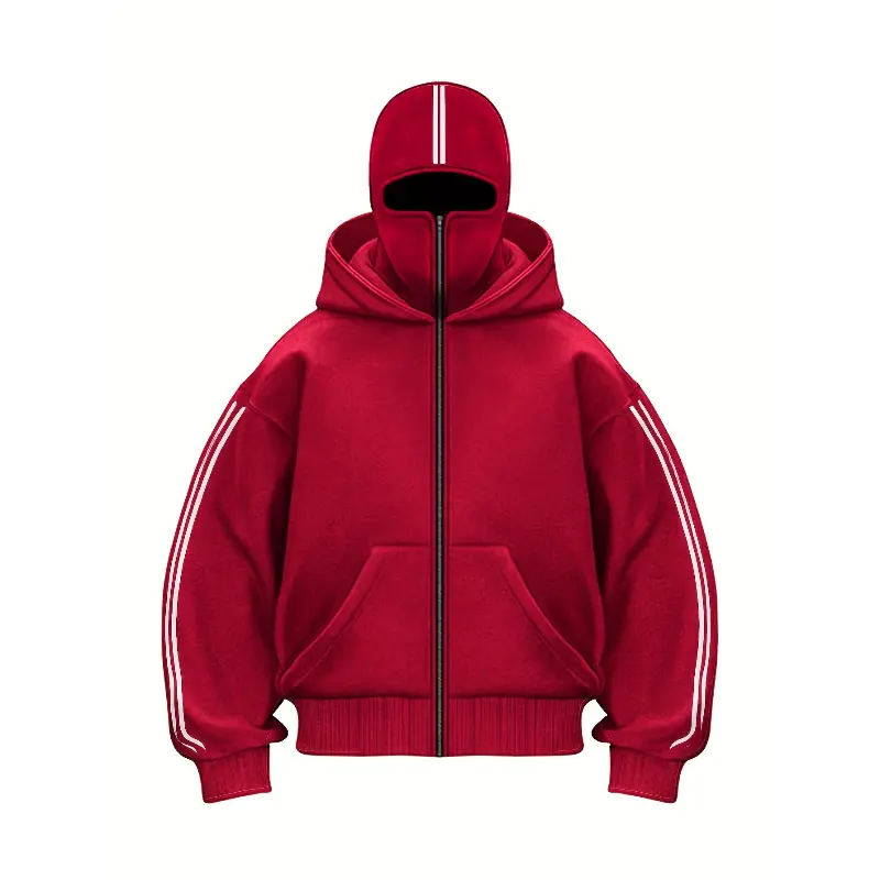 1pc TNZI men's full zipper windproof mask hoodie long-sleeved jacket versatile and fashionable urban style, with zippers and pockets - warm, windproof and durable, suitable for daily or outdoor autumn/winter wear