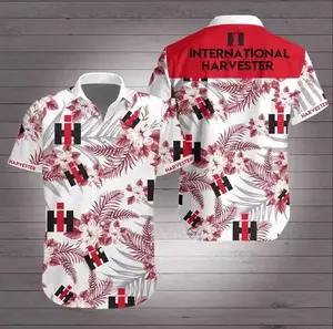 Vintage Case IH International Harvester Classic Logo Tropical Fern Men's Hawaiian Shirt/Short Set Light Beer Lovers Swim Trunks, Father's Day Aloha Gift for Him, Trendy Casual Breathable Surfing Beach Shorts Swimwear Menswear