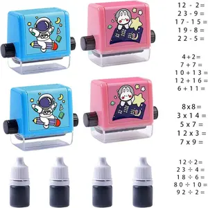 4PCS Students Math Stamp Set, Smart Reusable Roller Stamps for Addition, Subtraction, Multiplication & Division Exercises, Learning Supplies for Students, Teachers & Homeschool