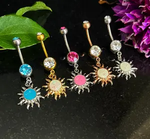 1 Piece Stunning Tribal Sun Opal Glitter Dangle Navel / Naval Belly Ring - 14g - 10mm