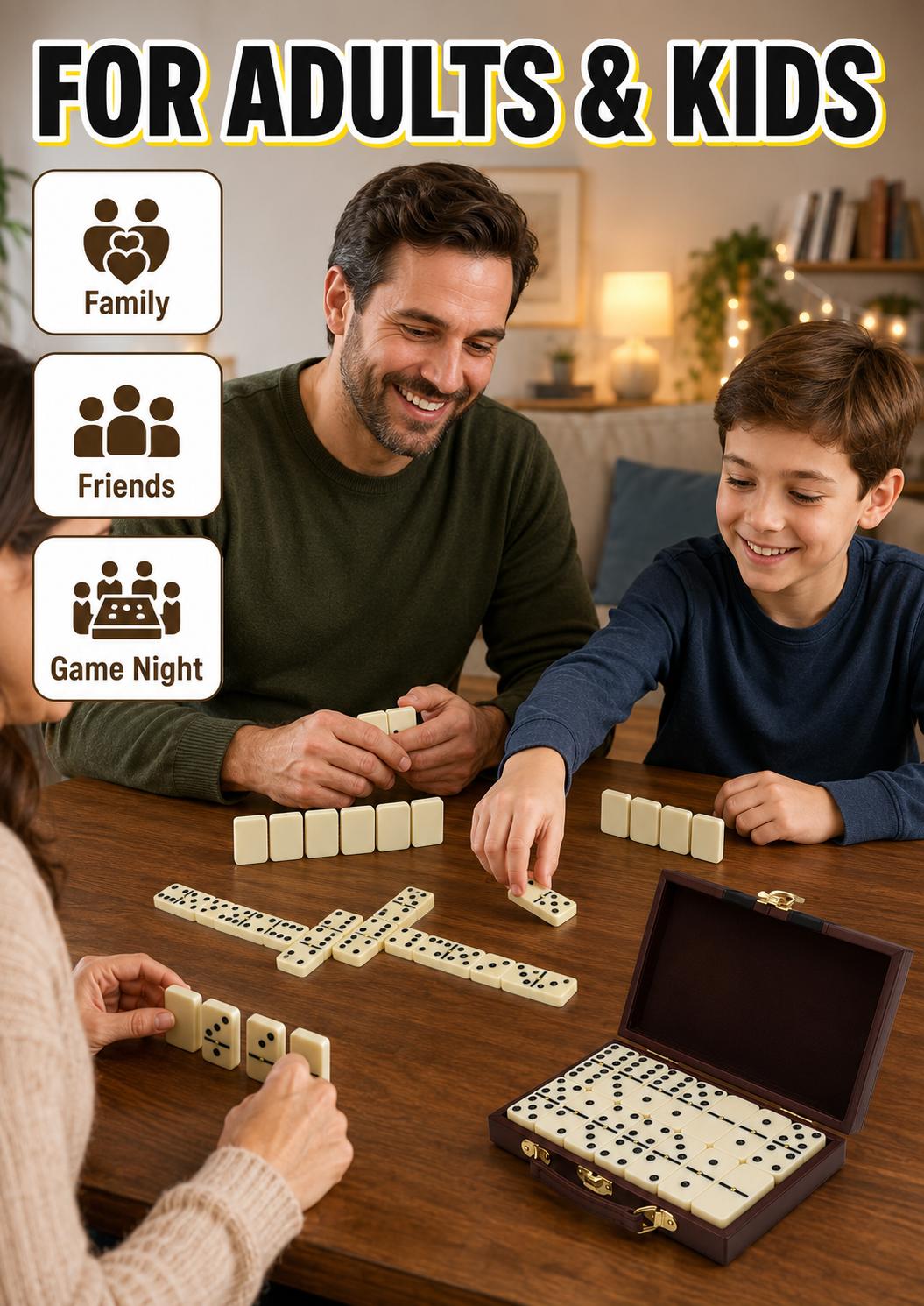 28-Piece Unisex Domino Game Set with Leather Storage Case & Gift Box, Family Fun Table Game for Party, Gifting (Christmas, Birthday), Family Fun Game, Table Games