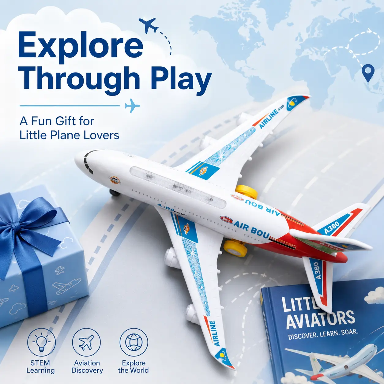 Airbus A380 Electric Bump-Go Passenger Jet Toy with Lights, Sounds, Realistic Aircraft Model for Kids Transportation, Playtime Fun & Aviation Discovery