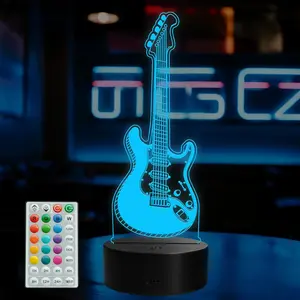 Guitar Gifts, Guitar Night Light, 3D Illusion Lamp with 16 Colors Changing, Remote Control with Timer, Kids Music Room Decoration for Holiday Birthday Christmas