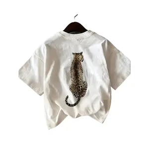 Leopard Print Round Neck T-Shirt Casual Sports Women's Short Sleeve