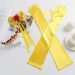 3PCS Princess Costume Accessory Kit Rose Crown Tiara, Hair Bow Yellow Gloves, Essential for Halloween Cosplay Events Party Costume Accessories