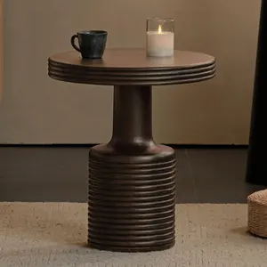 YESWOOD Round End Table, 20.47" Tall Mid Century Modern Side Table, Circle Bedside Tables Drink Table Mango Wood Nightstand for Small Spaces, Living Room