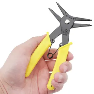 2 in 1 Snap Ring Pliers, Dual-purpose Retaining Ring Plier C-clip Plier for 10mm-40mm, Diameter Snap Ring Multifunctional Installation and Removal Tool (Yellow)