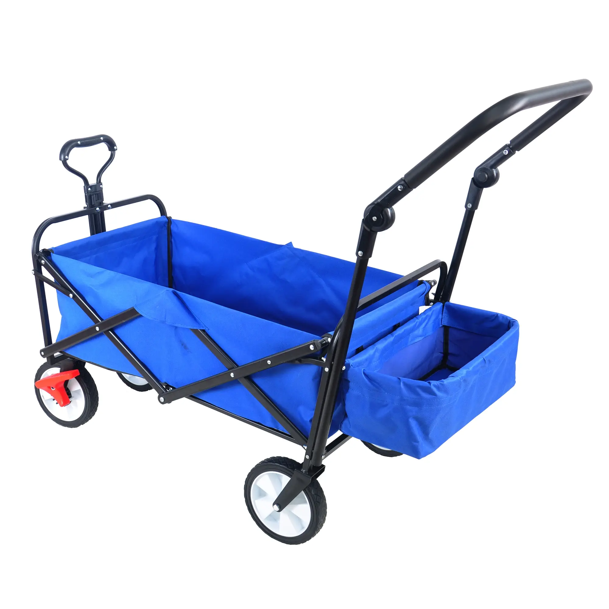 Heavy Duty Steel Frame Collapsible Compact Trolley - Home Improvement Building Supplies Cart with Adjustable Handles, Drink Holder Bag, Emergency Brake, Children-Friendly Design, Supports 150lbs for Beach Trip, Park, Farmers Market