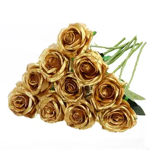 12 Pcs Artificial Gold Rose Flower Bouquet Lifelike Fake Rose for Wedding Home Party Decoration Event Gift Artificial Roses Bouquet