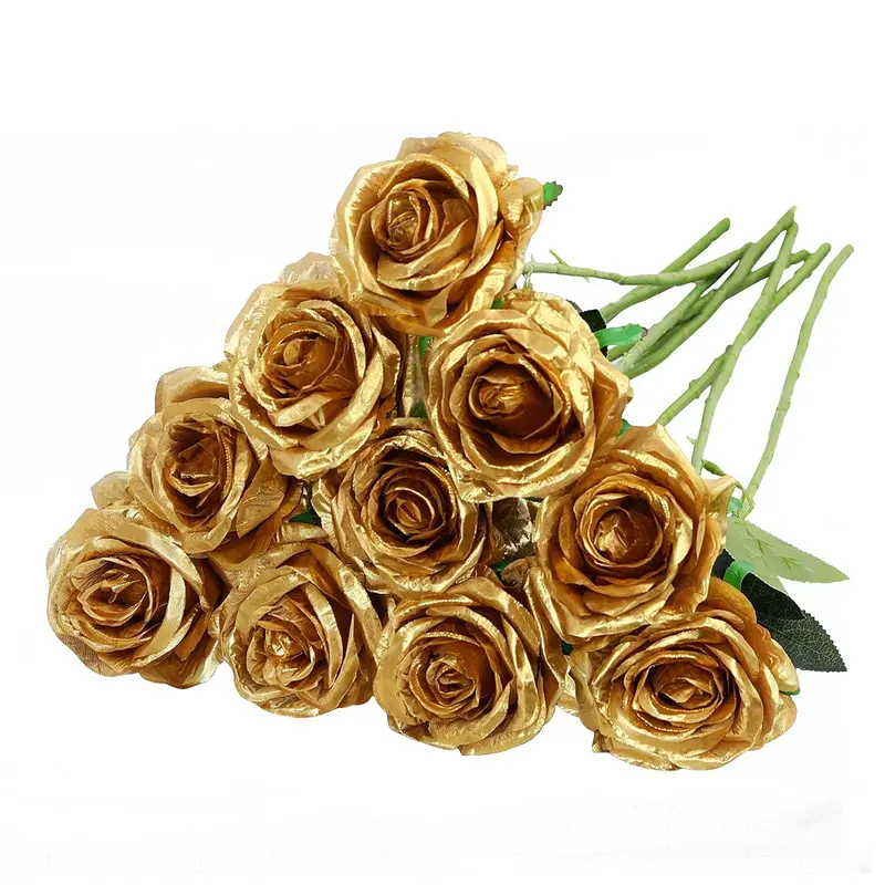12 Pcs Artificial Gold Rose Flower Bouquet Lifelike Fake Rose for Wedding Home Party Decoration Flower Decorations Event Gift