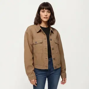 Anna-Kaci Women's Button Front Utility Jacket - Soft Corduroy Texture, Structured Collar, Polyester Fabric, Ribbed Garment Tops - Size Large Faded Yellow