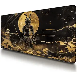 Japanese Black and Gold Gaming Mouse Pad, Sea Waves, Premium Non-Slip Anime Desk Pad for Office, Extended XL XXL Mouse Mat and Laptop Pad, Waterproof and Stiched Edges 14 x 24 in