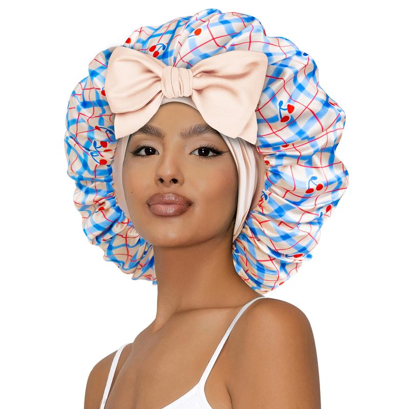 SeSe Code Store Satin Bonnet for Sleeping Silk Bonnet Double Layer Hair Bonnet with Elastic Tie Band for Curly Hair Night Bonnet