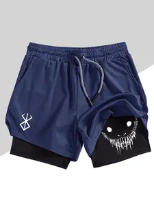 Men's Belief Conquers Fear Printed Gym Shorts, Stretch Knitted Fabric, Perfect for Running Training Yoga Outdoor Activities, Sporty Casual Style