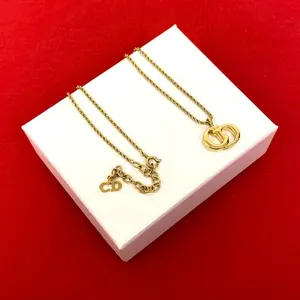 Pre-owned Dior Brass Small Leather Goods Christian CD Logo Necklace