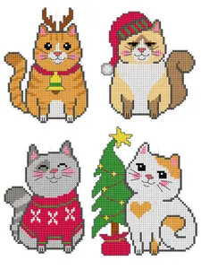 Counted cross stitch kit with plastic canvas "Christmas cats" set of 4 designs 7689