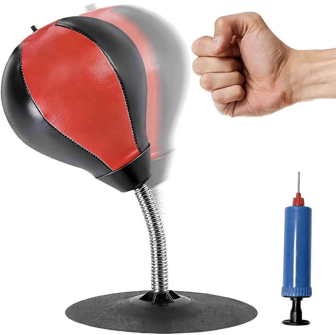 Desktop inflatable punching bag, PU leather stress-relief toy, powerful suction cup reaction ball with air pump stress-relief toy, anxiety relief, desktop game sensory toy, suitable as a birthday or Christmas gift for boys and teenagers, collectible model