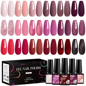 Gel Nail Polish Set, 18pcs/set Classic Pink Violet Gel Nail Kit, Suitable for All Seasons Starter Nail Gel Polish Set, UV LED Nail Art Decorations, Nail Manicure, Nail Tech Supplies