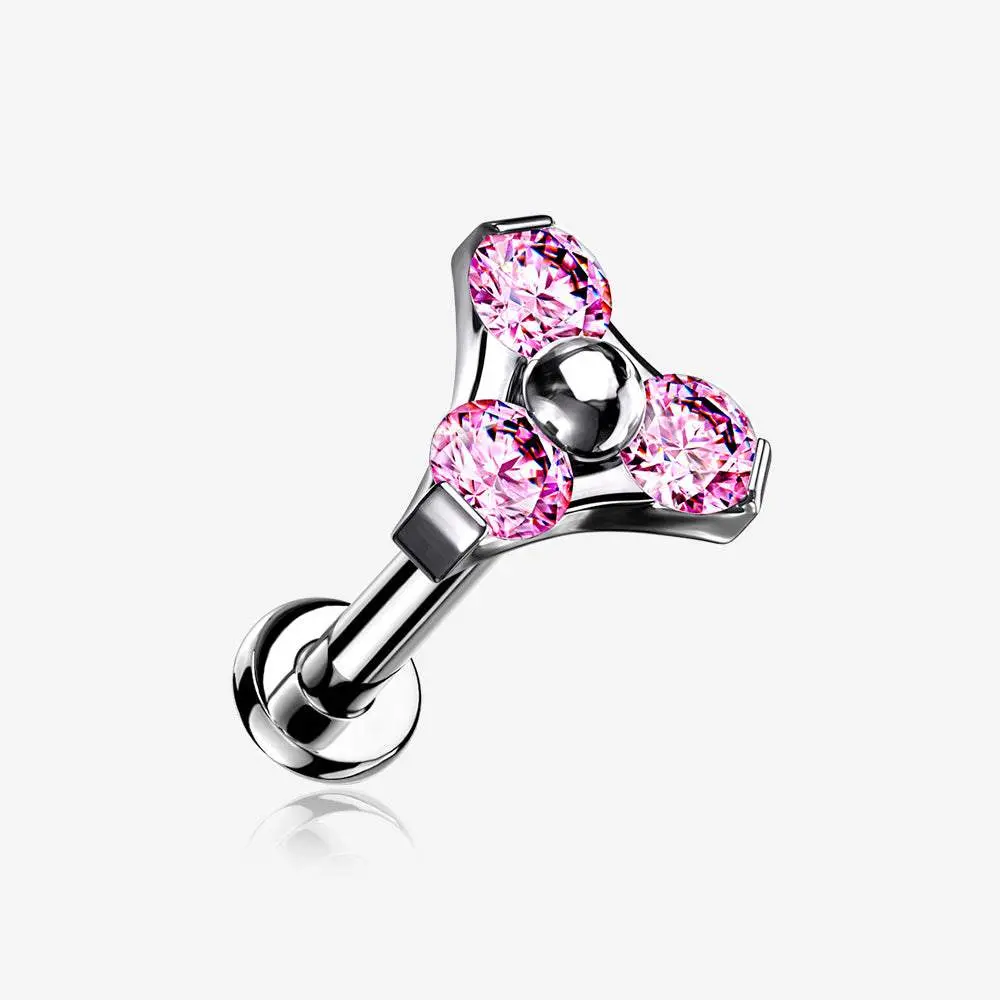 Implant Grade Titanium OneFit™ Threadless Trinity Gem Sparkle Top Flat Back Stud Labret 16 GA 5mm Top for Cartilage Helix Tragus Lip Piercings